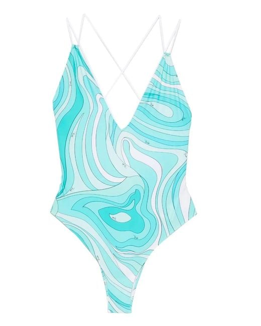 Emilio Pucci Blue V-Neck Swimsuit