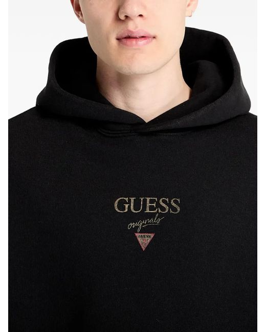 Guess Black Logo-Embroidered Hoodie for men