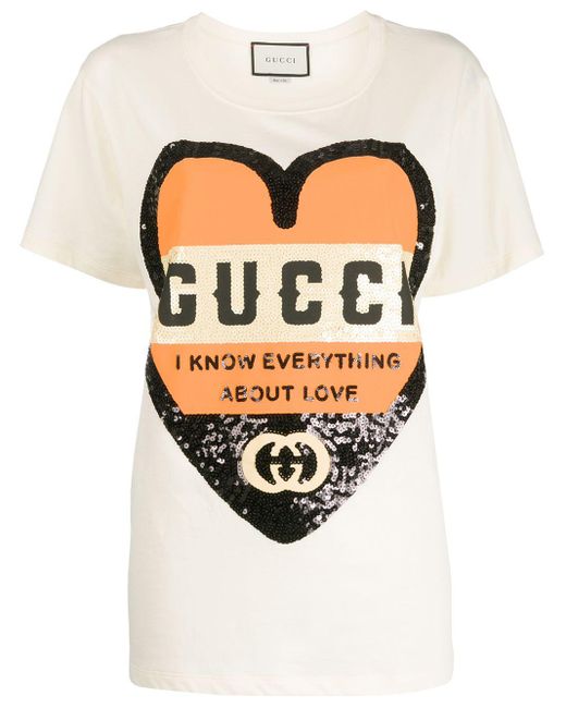 Camiseta con corazón de lentejuelas Gucci | Lyst