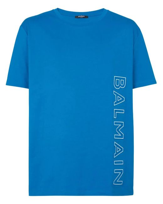 Balmain Blue Logo-Print Short-Sleeved Cotton T-Shirt for men
