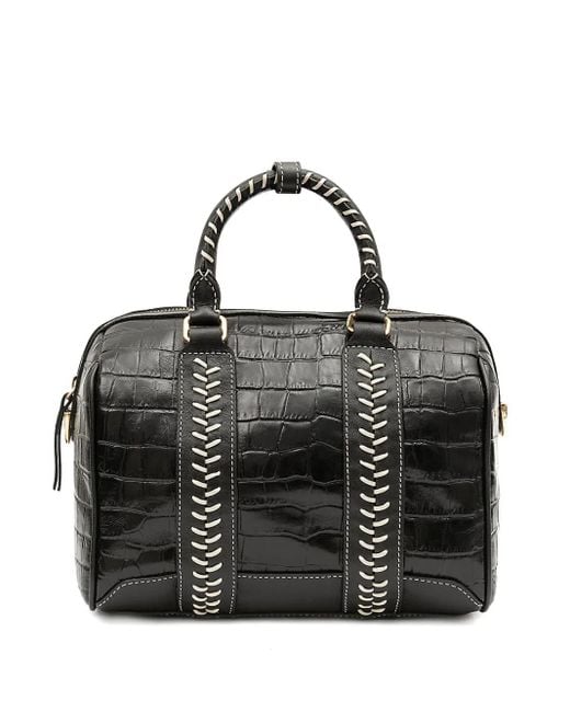 Isla Black Maia Bowling Croc-Embossed Top Handle Shoulder Bag