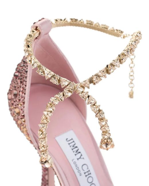 Jimmy Choo Pink Stevie 100 Satin Embellished Pumps