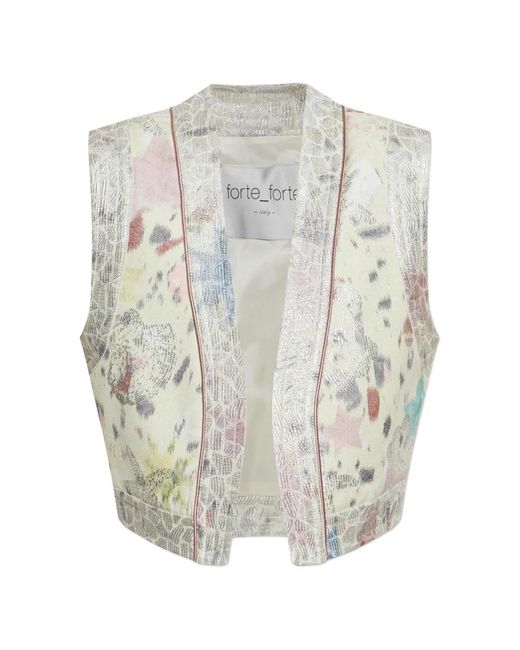 Forte_forte White Floral-Print Sleeveless Waistcoat