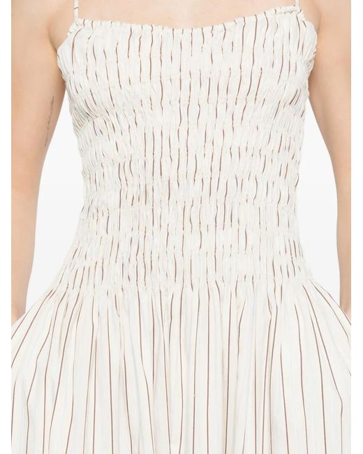 Faithfull The Brand White Araceli Striped Shirred Maxi Dress