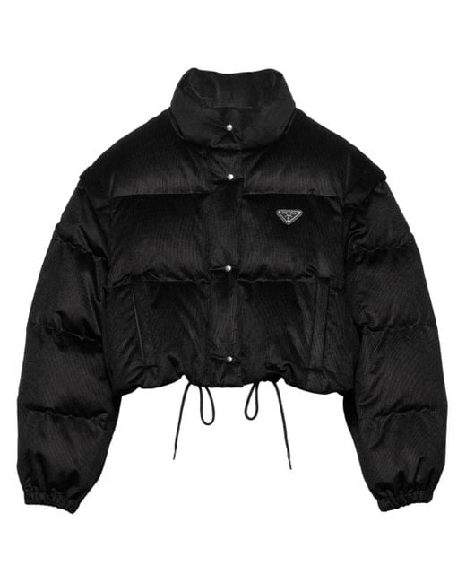 Prada Black Convertible Velvet Down Jacket