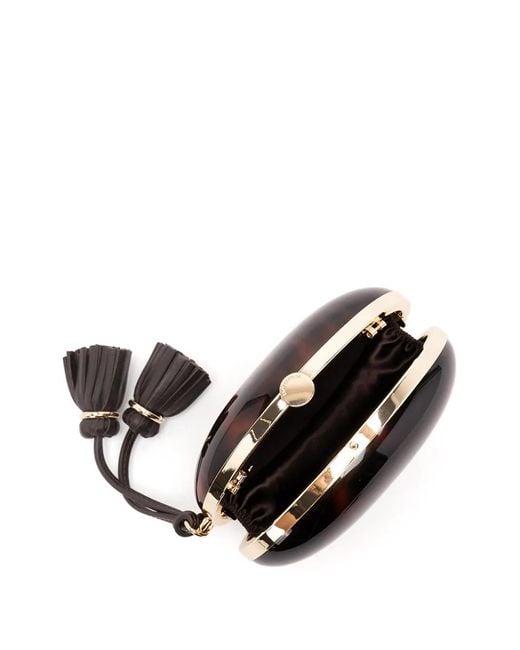 Self-Portrait Black Tortoiseshell-Effect Tassel-Detail Clutch Bag