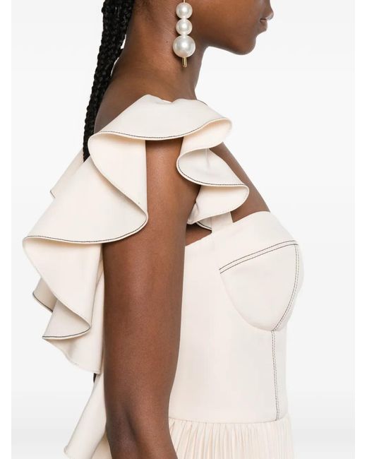 Parlor White Ruffled Pleated Midi Dress