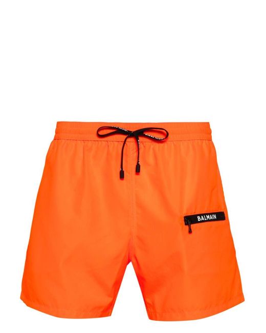Balmain Orange Logo-print Swim Shorts for men