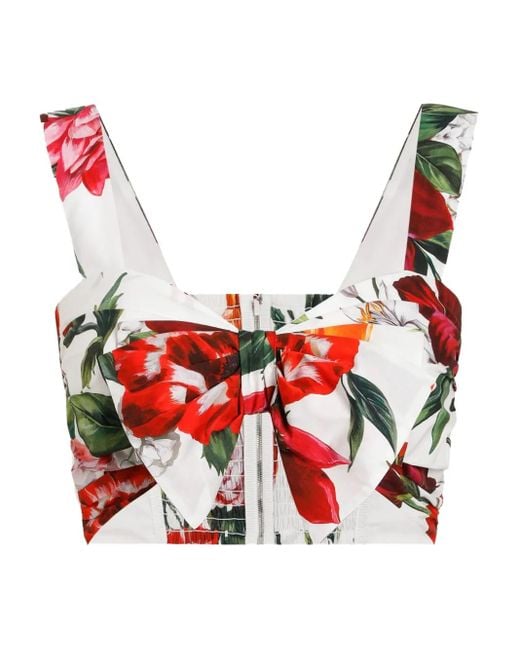 Dolce & Gabbana Red Flower-Print Poplin Top