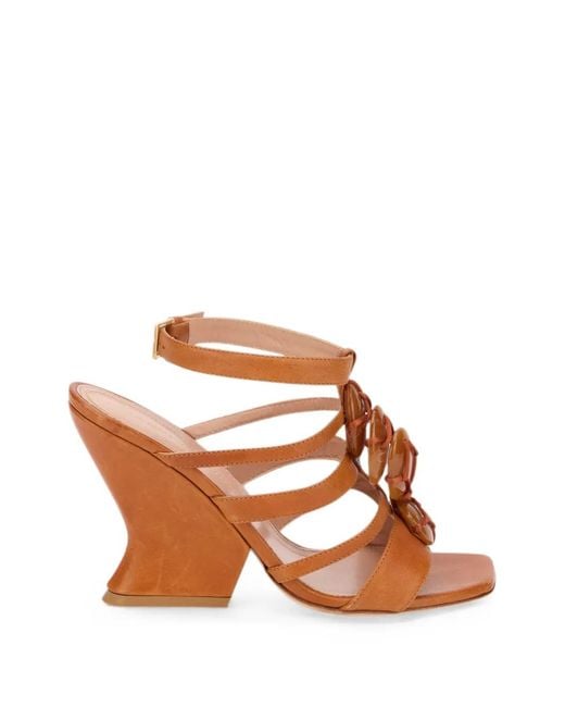 Alberta Ferretti Brown Embellished Multi-Strap Wedge Sandals