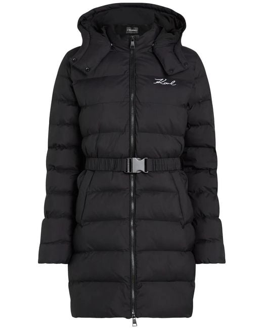Karl Lagerfeld Black Lightweight Long Puffer Coat