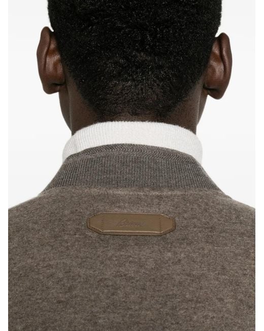 Brioni Brown Zip-Up Bomber Jacket for men