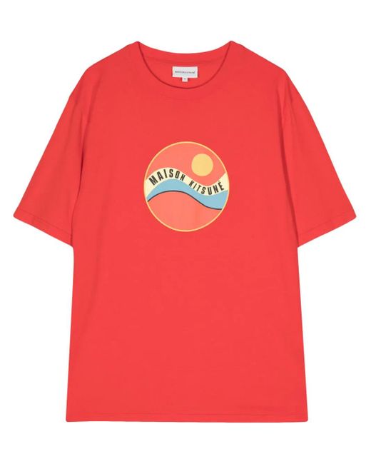 Maison Kitsuné T-Shirt Mit Pop Wave-Print in Red für Herren