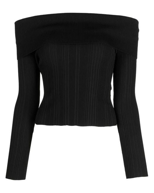 Self-Portrait Black Lace Inserted Ribbed Knit Top