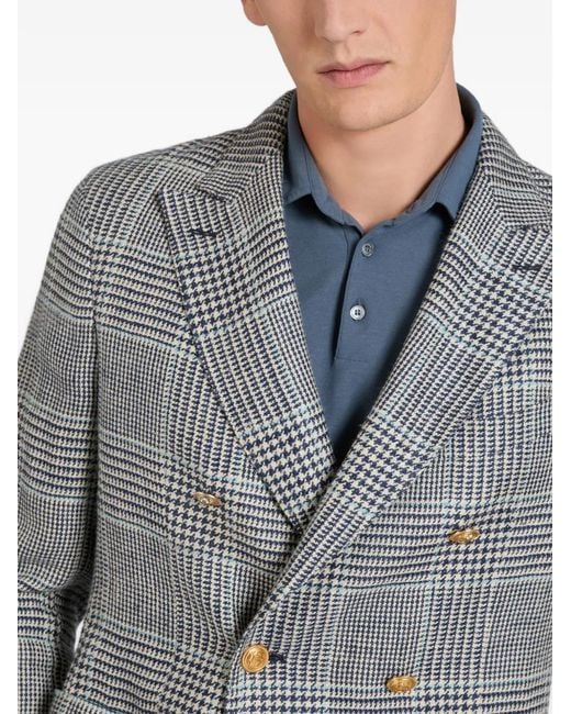 Slowear Gray Double-Breasted Houndstooth Blazer for men