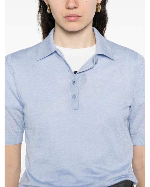 Bompard Blue Buttoned Short-Sleeve Polo Top