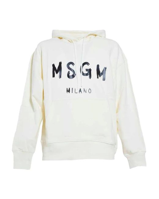 MSGM White Logo-Print Hoodie for men