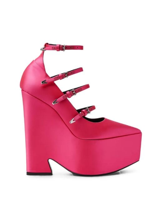 Versace Pink Platform Buckle-Strap Pumps