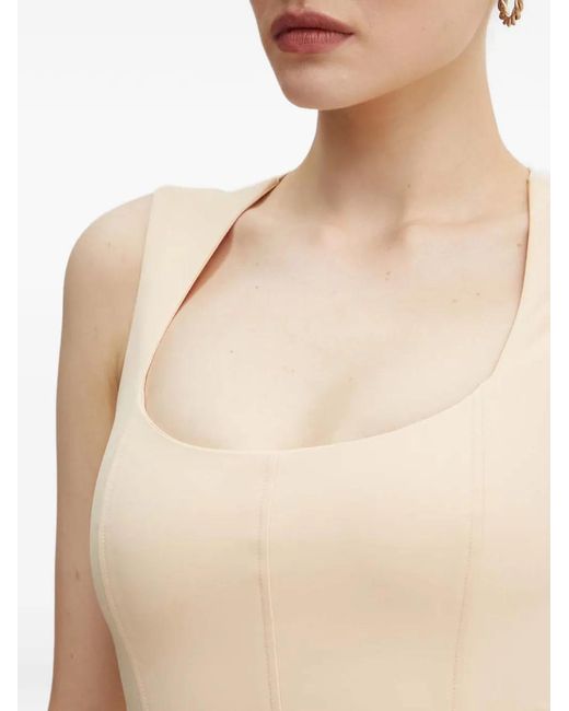 Patrizia Pepe Natural Square-Neck Slit Midi Dress