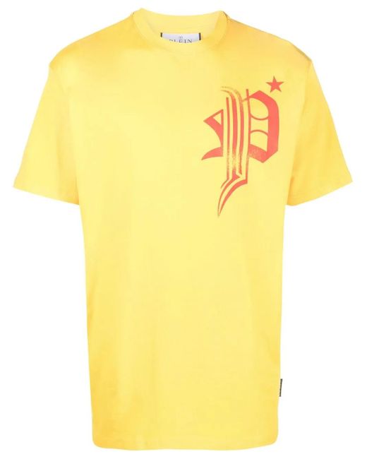Philipp Plein Yellow Skull-Print Detail T-Shirt for men