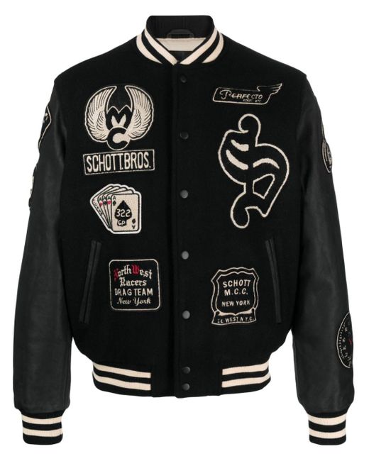 Schott Nyc Black Teddy Avec Badge-embellished Bomber Jacket for men