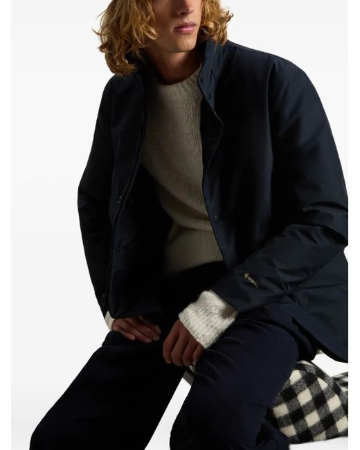 Woolrich Blue Hooded Buttoned Jacket for men