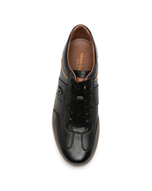 Alberto Gozzi Black Perforated Leather Sneakers for men