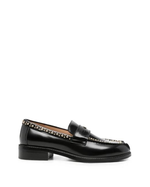 Furla Black Studded Leather Loafers