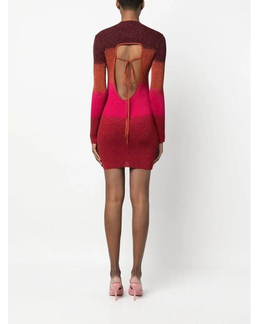 Gcds Red Wide-Stripe-Pattern Mini Dress