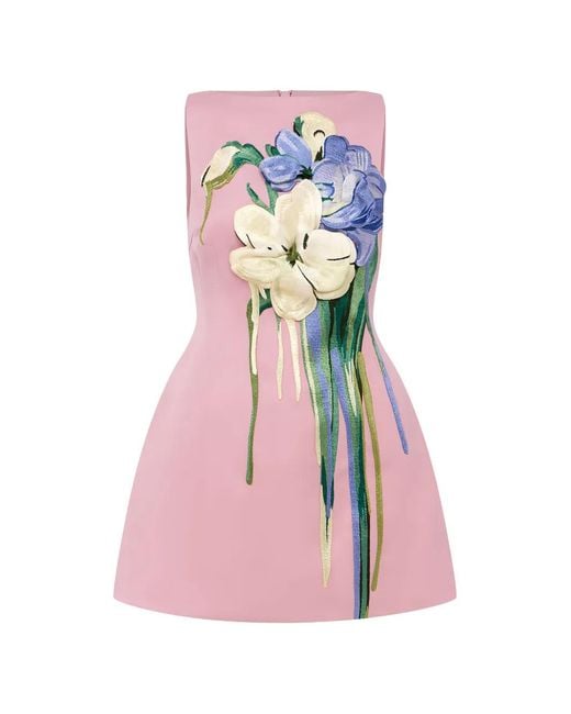 LEO LIN Pink Ali Embroidered Boat-Neck Mini Dress