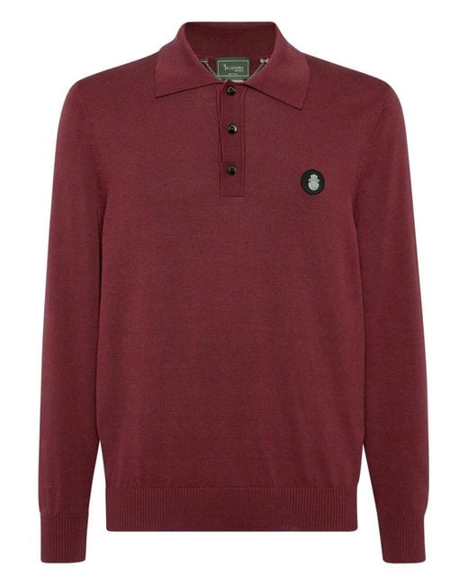 Billionaire Red Long-Sleeved Logo Polo Shirt for men