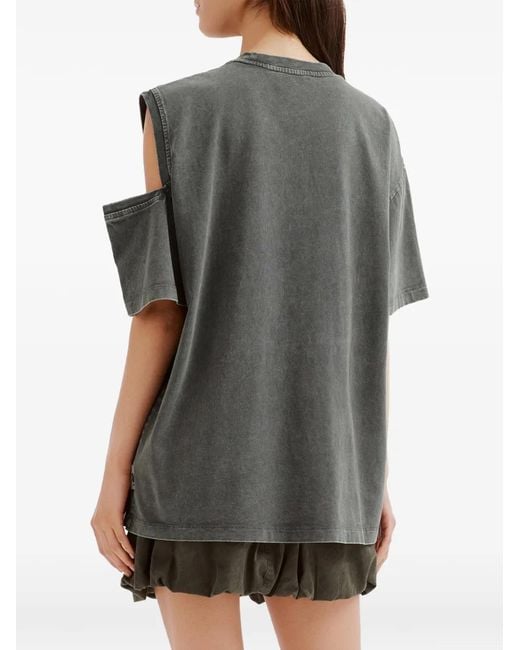 Mini Cream Gray Cut-Out Star-Embellished T-Shirt