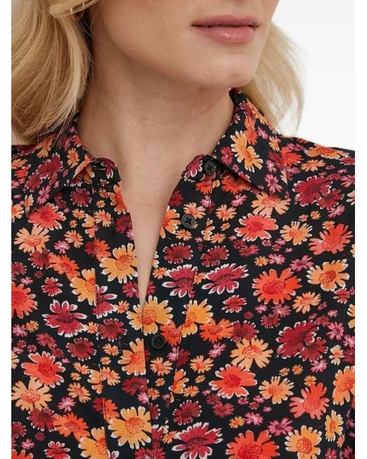 Desigual Red Floral-Print Shirt Mini Dress