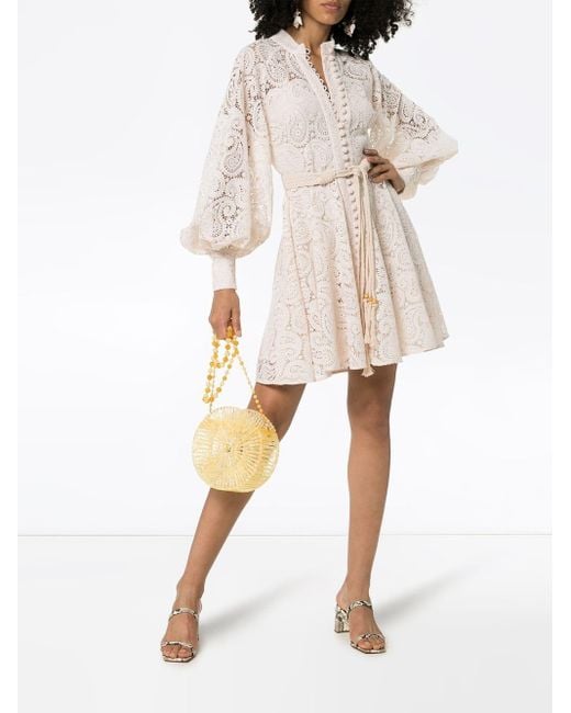 knee length dresses for ladies ZIMMERMANN DRESS AMARI PAISLEY LACE CREAM W/BELT – Troca de Luxo