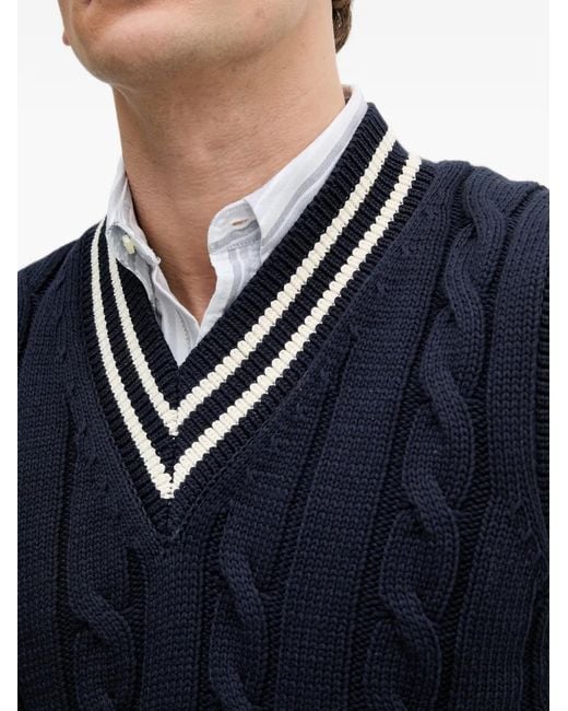 Benetton Blue Cable-Knit Striped Sweater for men