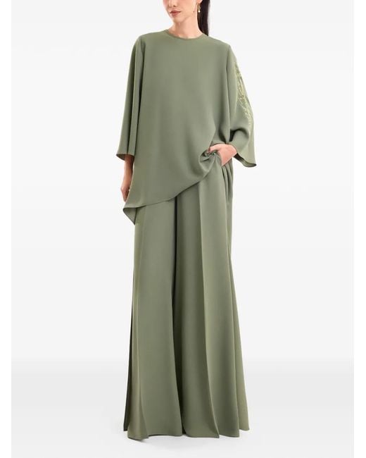Gemy Maalouf Green Calligraphy-Print Blouse