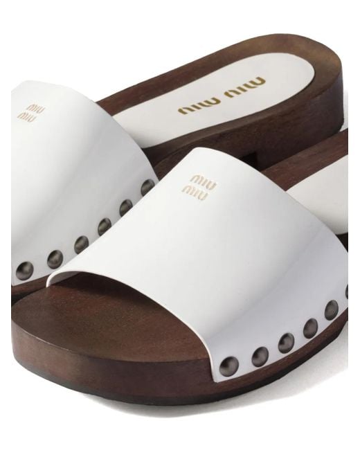 Miu Miu White Patent Leather Clogs
