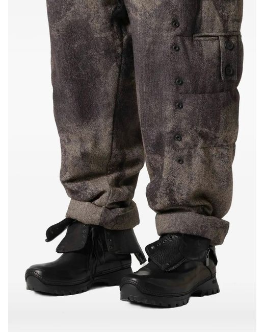 Yohji Yamamoto Gray Buttoned Patterned Trousers for men