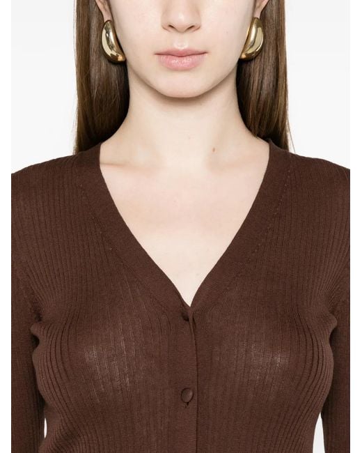 Twinset Brown V-Neck Ribbed Cardigan