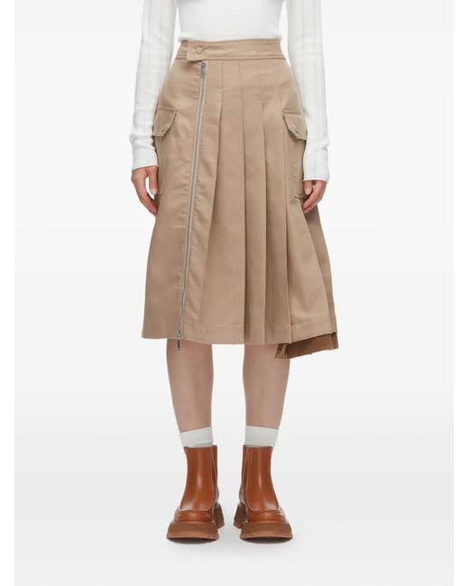 3.1 Phillip Lim Brown Zip-Pleated Cotton Midi Skirt