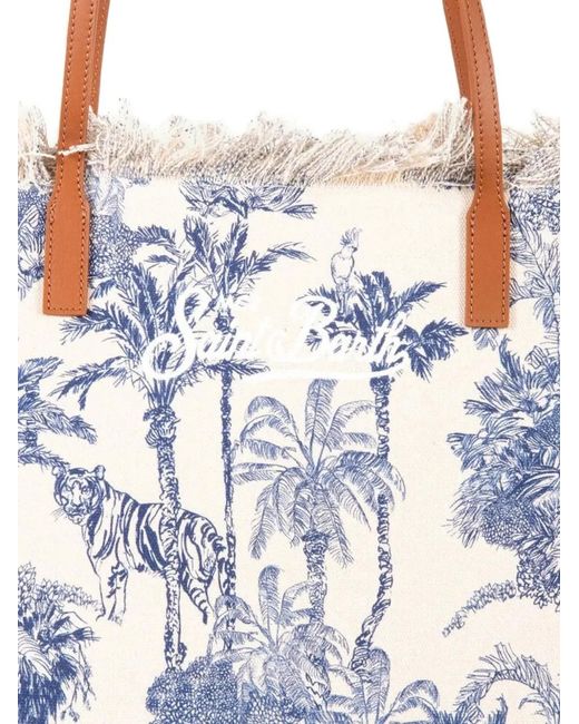 Mc2 Saint Barth White City Fringed Jungle-Print Tote Bag