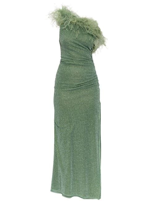 Oseree Green Feather-Trimmed Gown