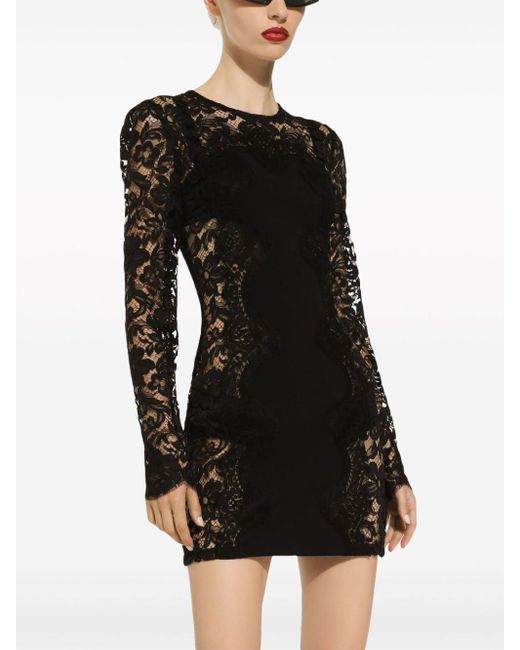 Dolce & Gabbana Semi-doorzichtige Mini-jurk Met Kant in het Black