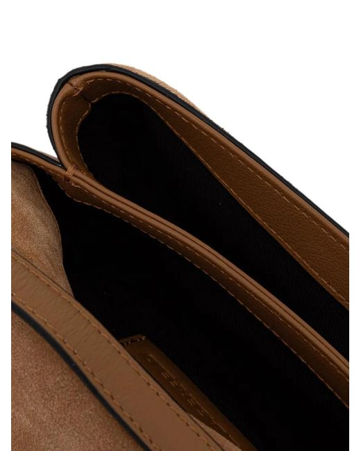 Karl Lagerfeld Brown Logo-Plaque Suede Shoulder Bag