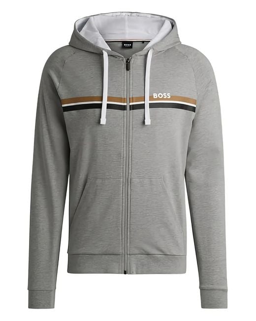 Boss Gray Logo-Print Hoodie for men
