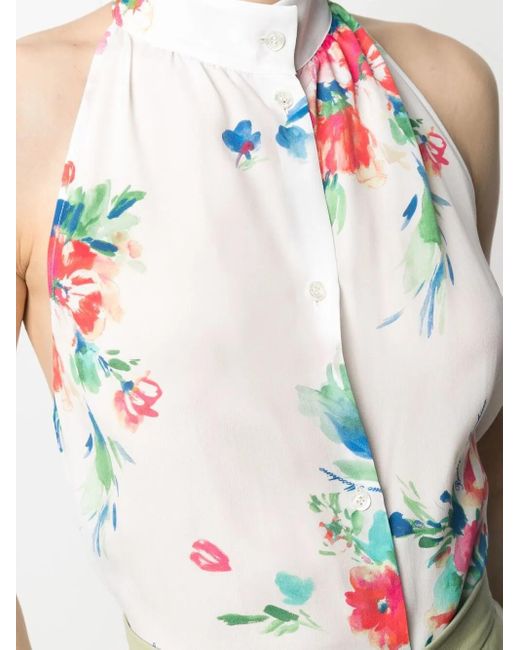 Boutique Moschino White Floral-Print Halterneck Blouse