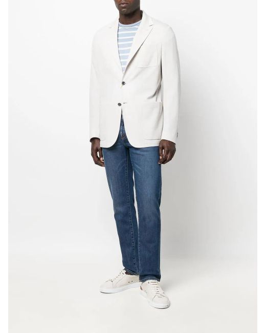 Canali White Fitted Single-Breasted Button Blazer for men