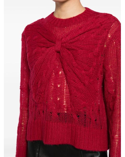 B+ AB Red Bow-embellished Cable-knit Jumper