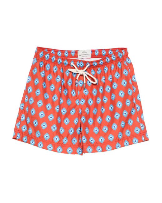 Peninsula Red Geometric-pattern Swim Shorts for men