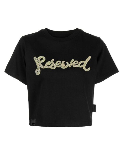 Izzue Black Reserved Beaded Cropped T-shirt